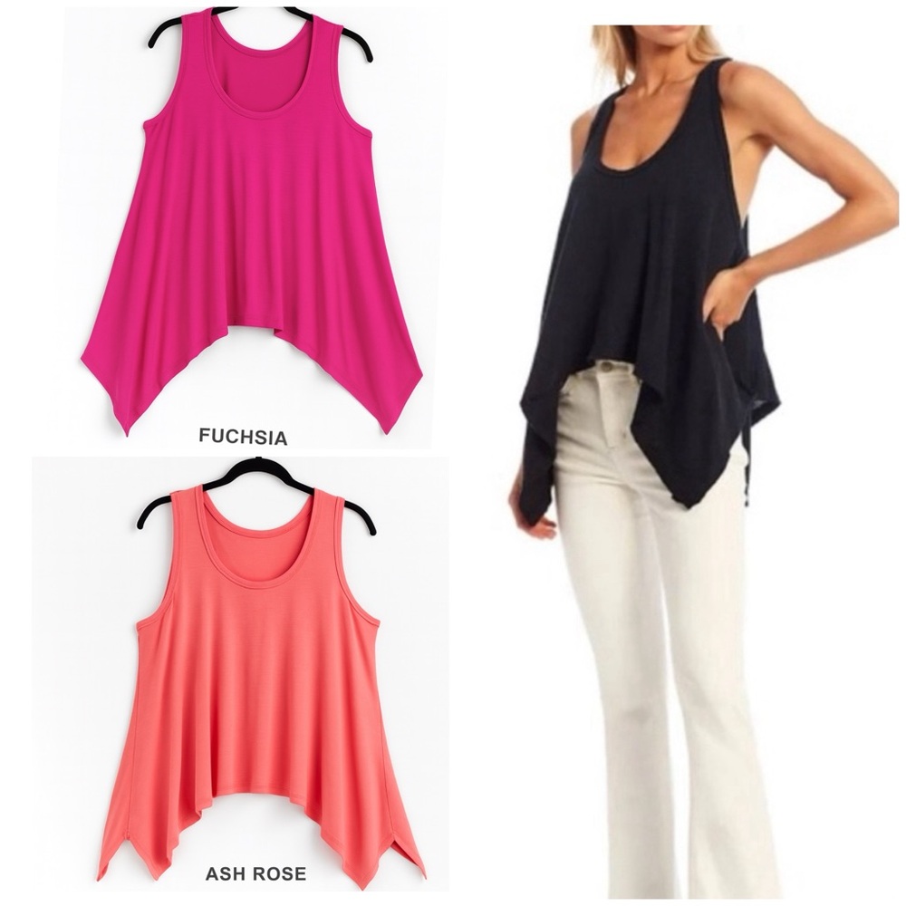 Tops Sleeveless Asymmetrical Top - Fuchsia and Ash Rose and Black Available